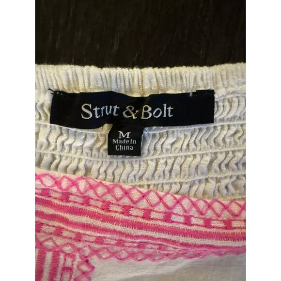 Strut & Bolt Embroidered Linen Blend White & Pink Midi Dress Size M - Picture 3 of 8